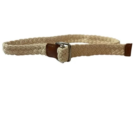 Woven Braided Belt Womens Cream Tan – Leather Buckle‎ Boho Casual - Picture 2 of 5